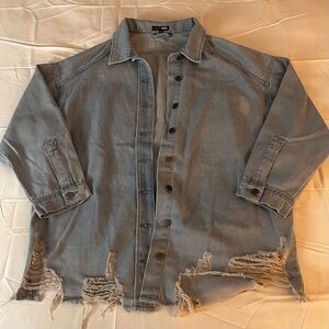 Fashion Nova Light Blue Distressed Jean Jacket